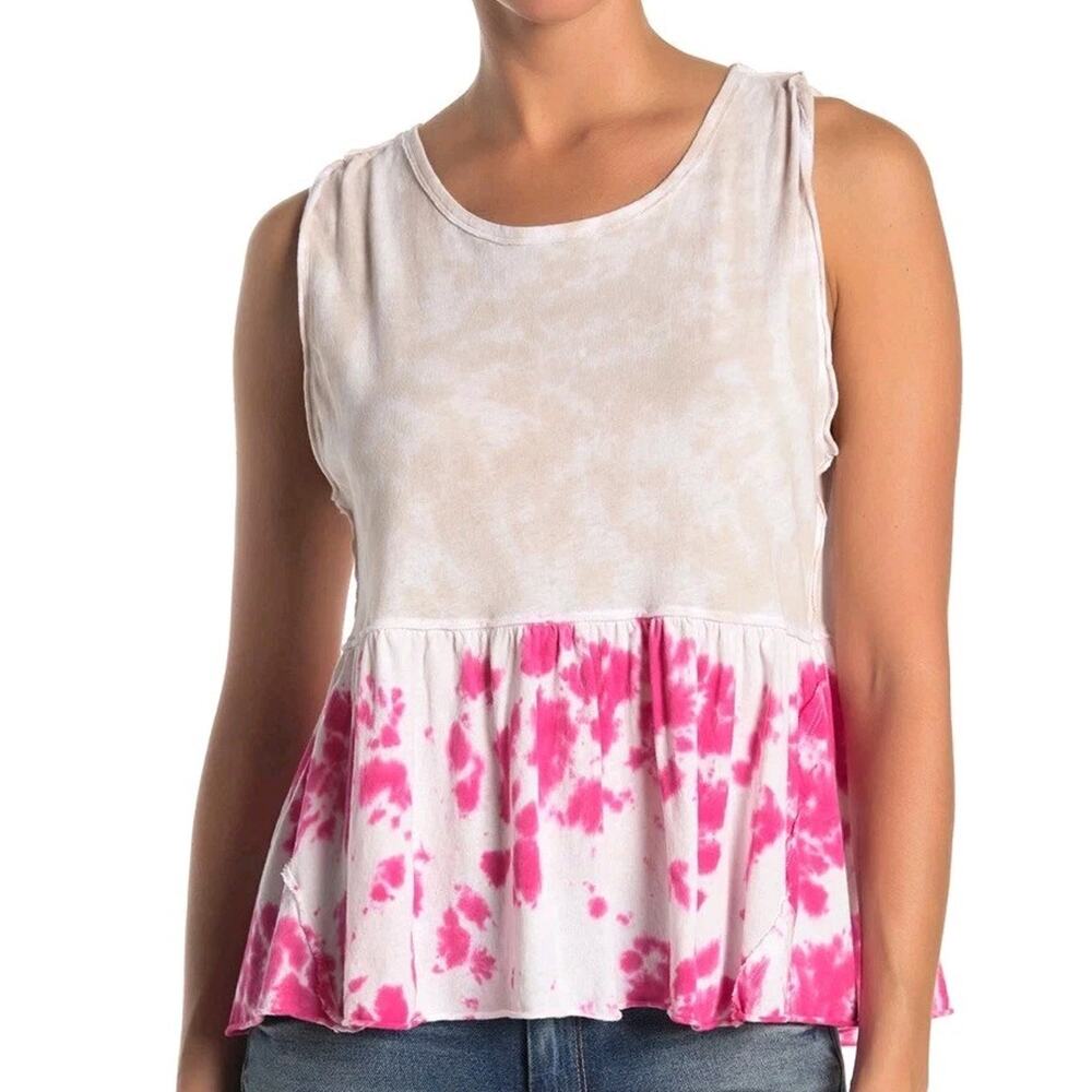 We The Free Anytime Pink Hibiscus Tie Dye Tank Top XS Women's